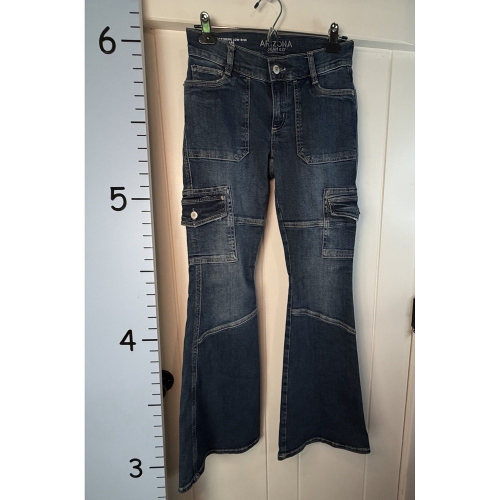 Arizona Y2K Flare Stretch Jeans Extreme Low Rise Distressed Denim Rodeo Indie 0